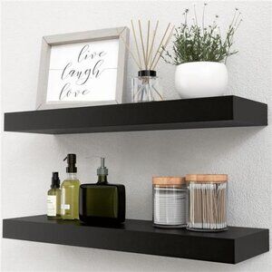 Black Floating Shelves Set‎ of 2, Mounted Modern Hanging Shelves for Wall Decor